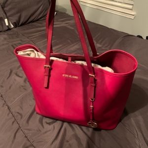 Saffiano leather red Micheal Kors large tote
